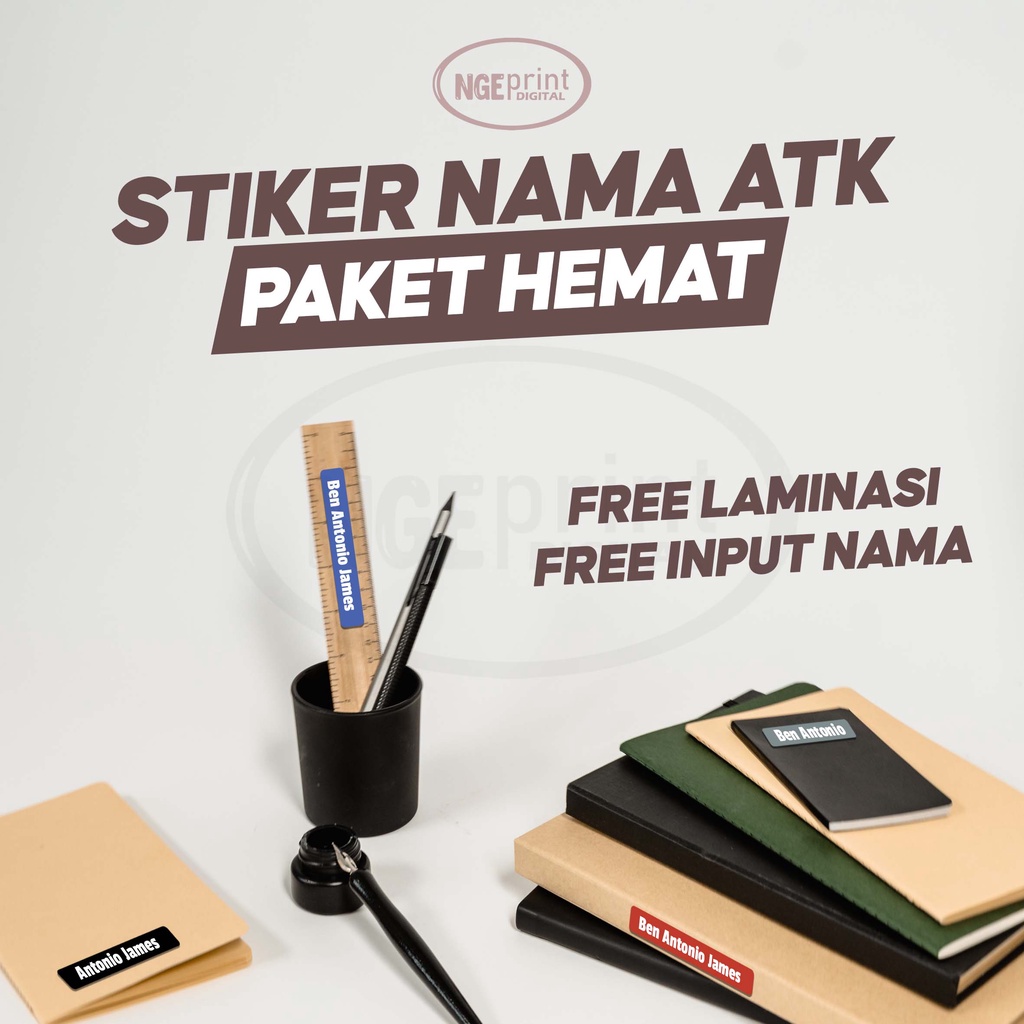 

Stiker Nama Penanda ATK, Stiker Nama Label ATK, Stiker Nama ATK Waterproof FREE Laminasi Murah Berkualitas Isi Banyak