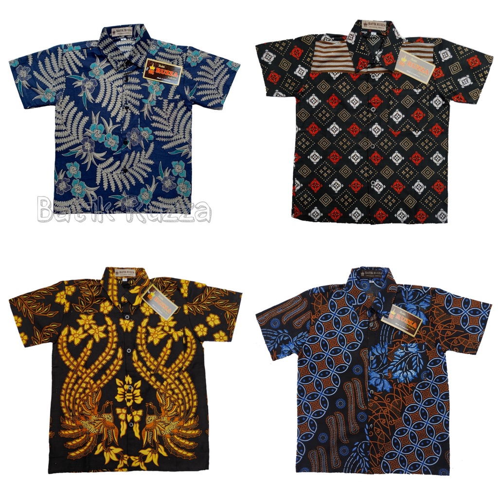 RUZZA Batik Anak Ukuran 0-15 Tahun Kemeja Motif Seno Biru Kawung Cendrawasih Sogan Kotak Abbas Hitam