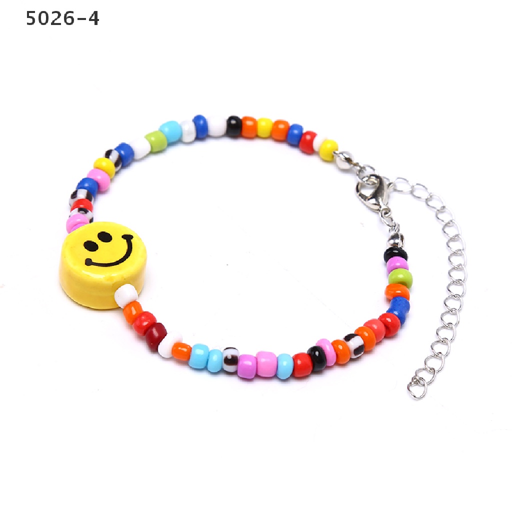 5026-4 Gelang Tangan Manik-Manik Motif Smiley Face Warna-Warni Ala Boho Untuk Wanita / Hadiah