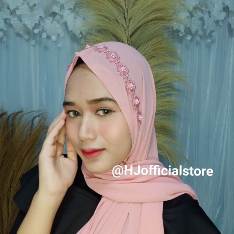 Pashmina Payet Renda Bunga || Pasmina Tali Mutiara Renda Bunga Ceruty Babydoll || Pastan Tali Payet 