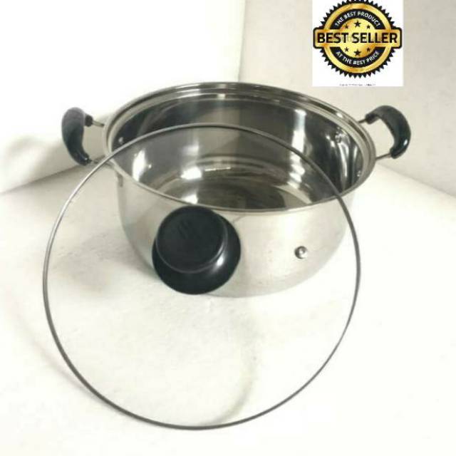 Panci Soup ukuran 24cm Stainless Steel Tutup Kaca