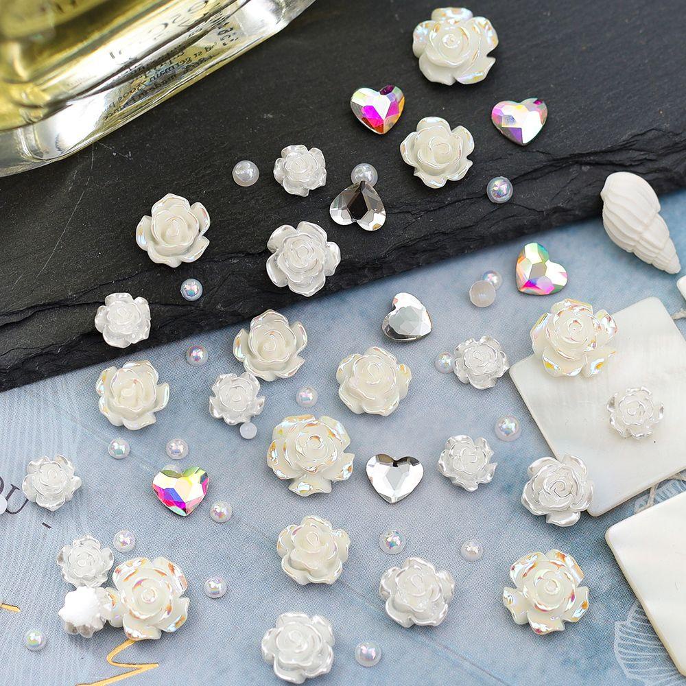 AUGUSTINA Augustina Camellia Nail Charms Aurora Cinta Hati Warna-Warni Kerajinan Resin DIY Ornamen Kristal Kuku Berlian Imitasi