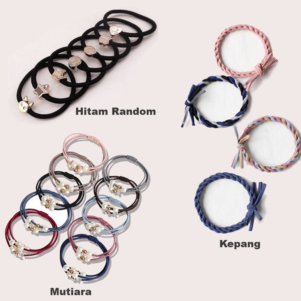 ✅COD [BBS]  Ikat Rambut Karet Hitam Karakter Kuncir Rambut Wanita Bulat Lucu Cantik Gelang Murah R575 R123