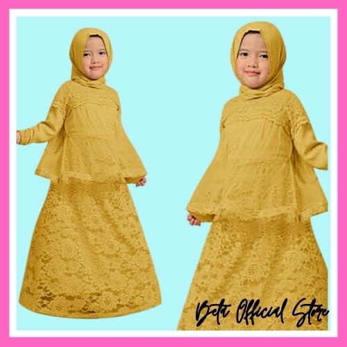 Baju Gamis Brukat Maxi Dress Anak Perempuan Muslim Usia 3 4 5 Tahun Modern Simple Mewah Elegan Trend