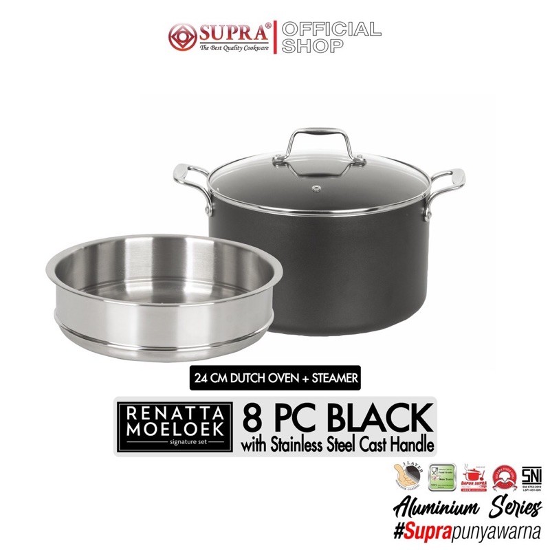 SUPRA Panci Alumunium Anti Lengket Renatta Moeloek Signature Set 8 Pcs - Black