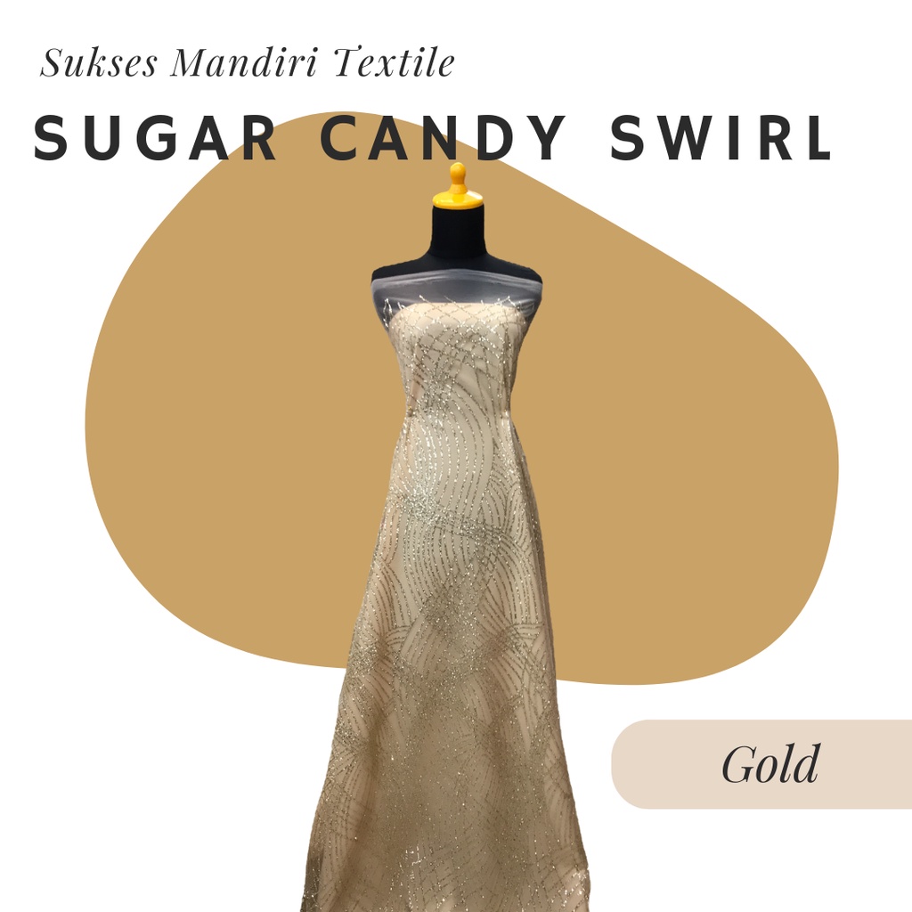 Brukat Tulle Tile Sugar Candy Swirl Gold Emas | Harga ½ meter = 50 cm (Bahan Dress Bridesmaid, Konda