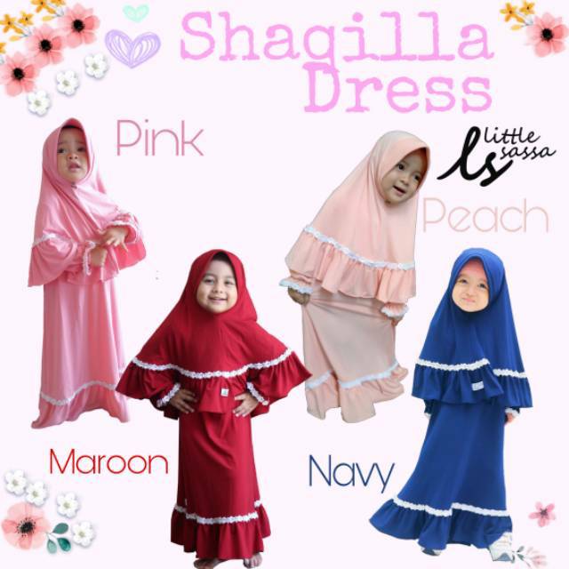 Little sassa Shaqilla Gamis Syar'i Set hijab jilbab kerudung gamis anak perempuan jersey premium pol