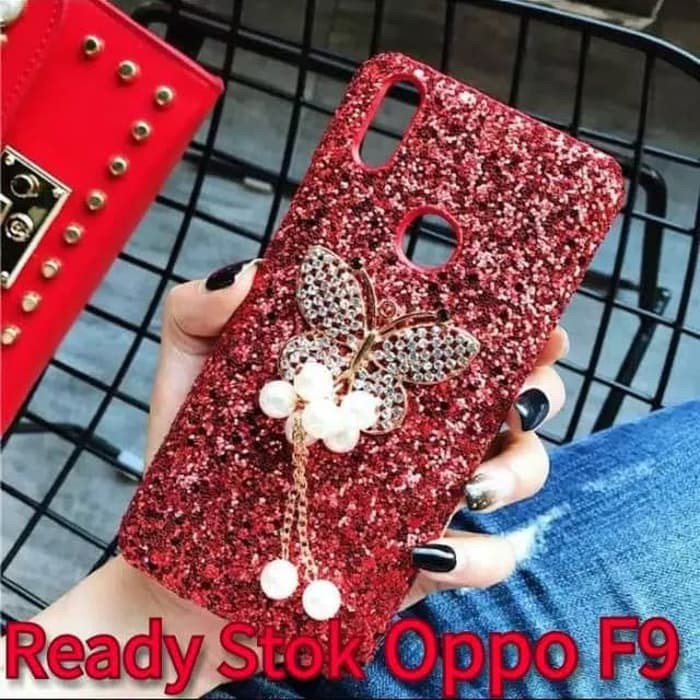 Case Oppo F9 Glitter Bling Butterfly Diamond - Hitam termurah