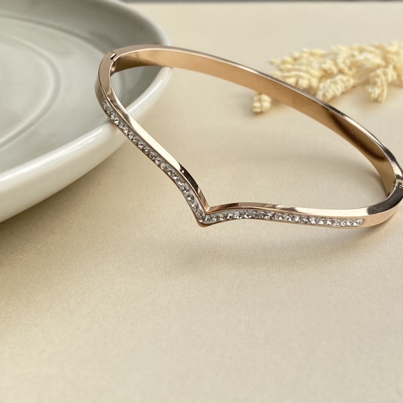 Gelang Bangle Keroncong Titanium Rose Gold / Silver Anti Karat Anti Luntur Fuji Kekinian - Fuji Bangle