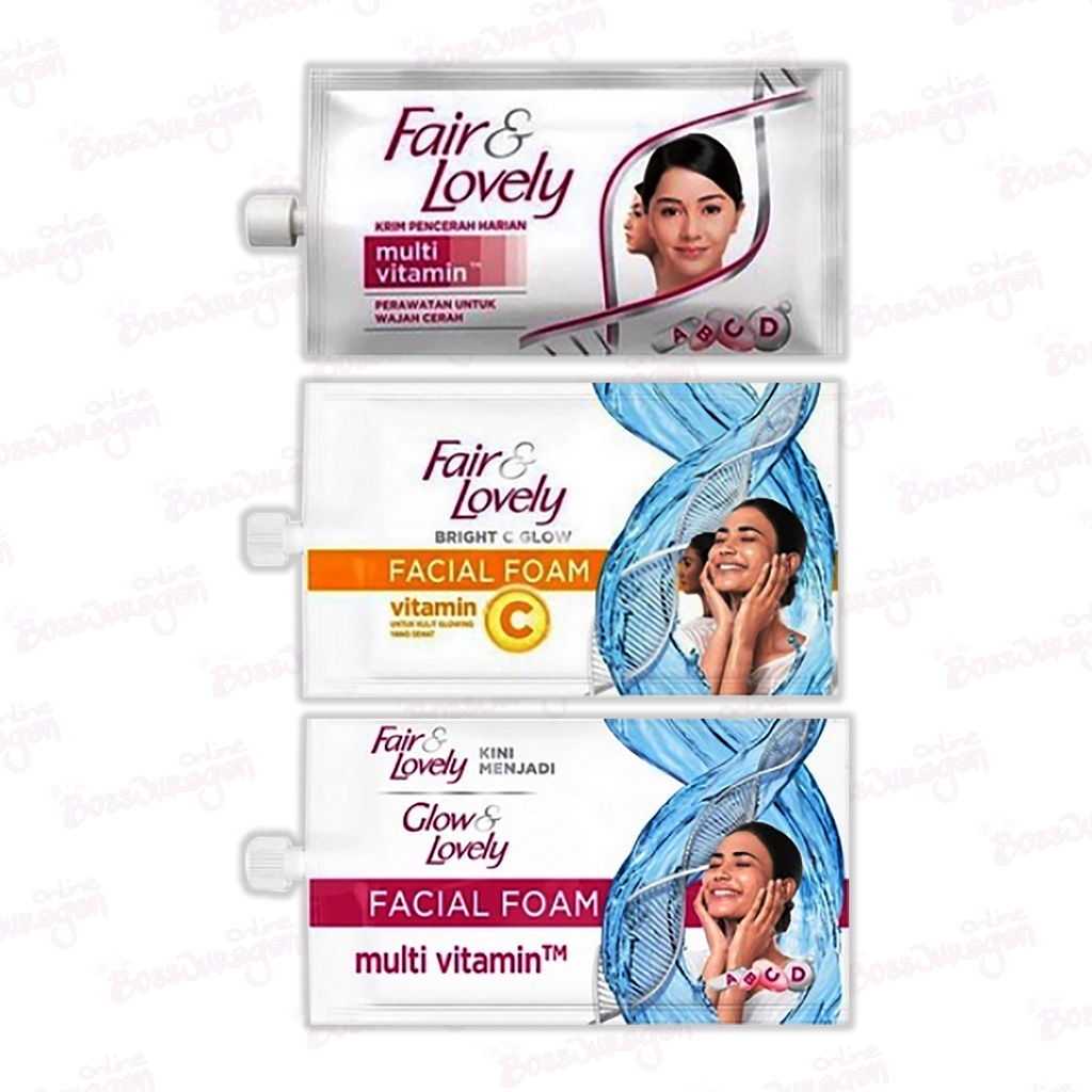 (BOSS) (sachet) Fair &amp; Lovely - Glow &amp; Lovely Brightening Facial Foam 9 gr - Multi Vitamin 7,5gr- Vitamin C