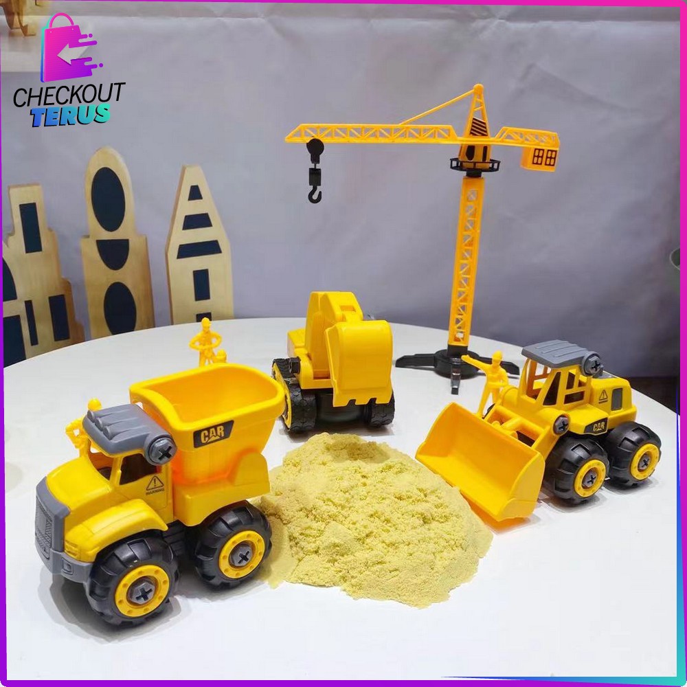 CT M184 Mainan Anak Konstruksi Set Mainan Alat Berat Beko danTruk Loader Pretend Play DIY Bongkar Pasang Anak