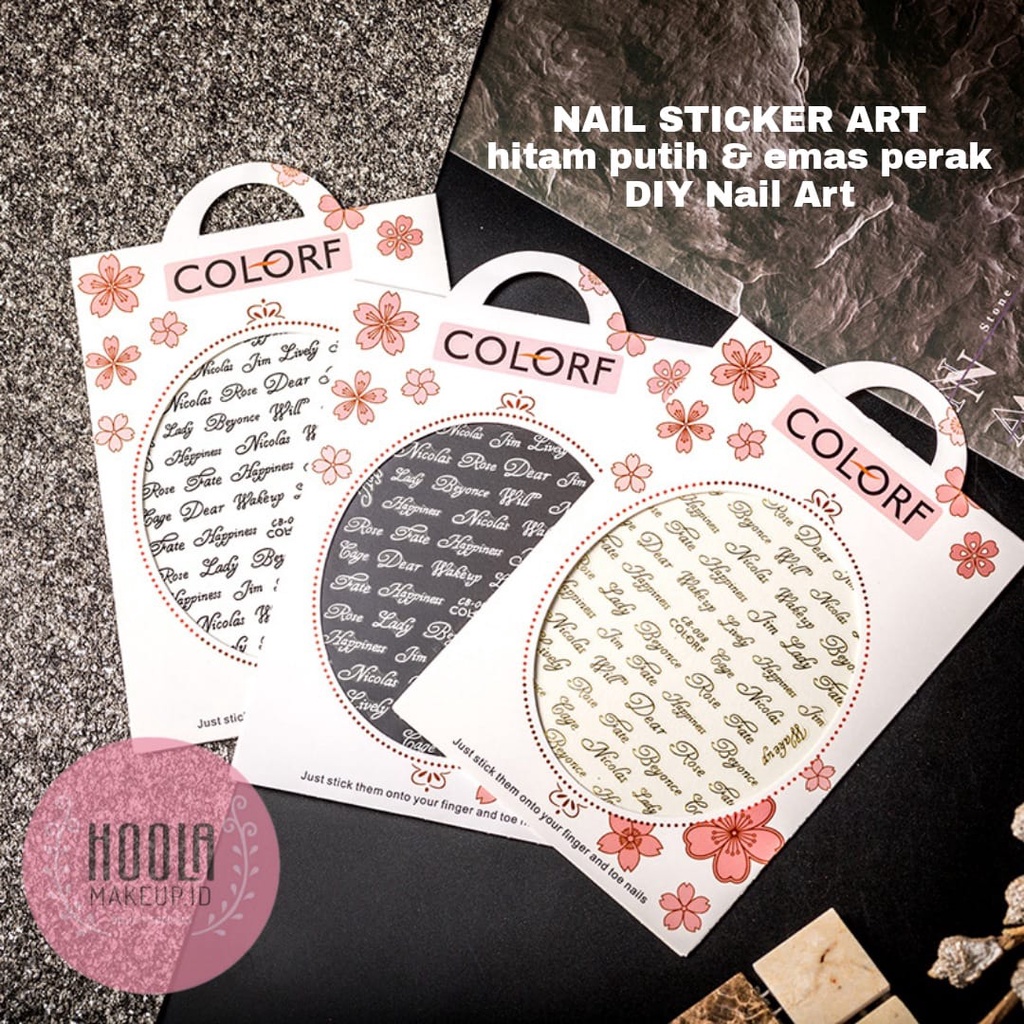 Nail Art Sticker Seni Kuku Huruf Inggris Hitam Putih Tempelan Artikel Penulisan Huruf Full Cover Man