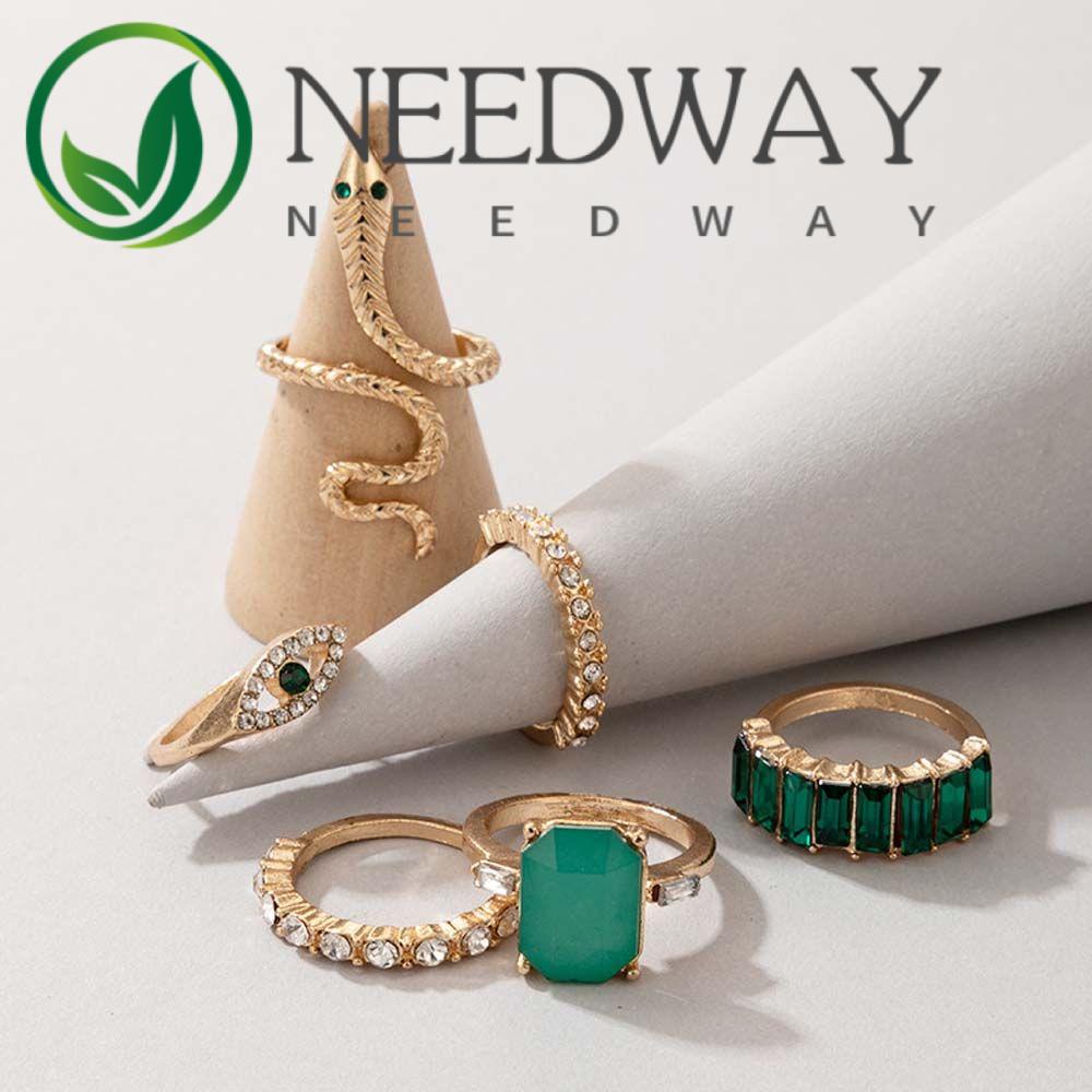 Needway  Geometric Women Jewelry Accessories Gothic Korean Style Finger Ring Snake Ring Set Love Heart For Unisex Minority Alloy Adjustable Crystal Finger Buckle Sets