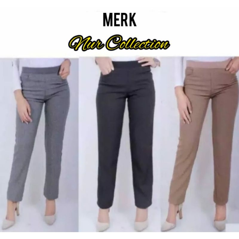 Celana bahan/celana kerja pinggang karet wanita | Shopee Indonesia