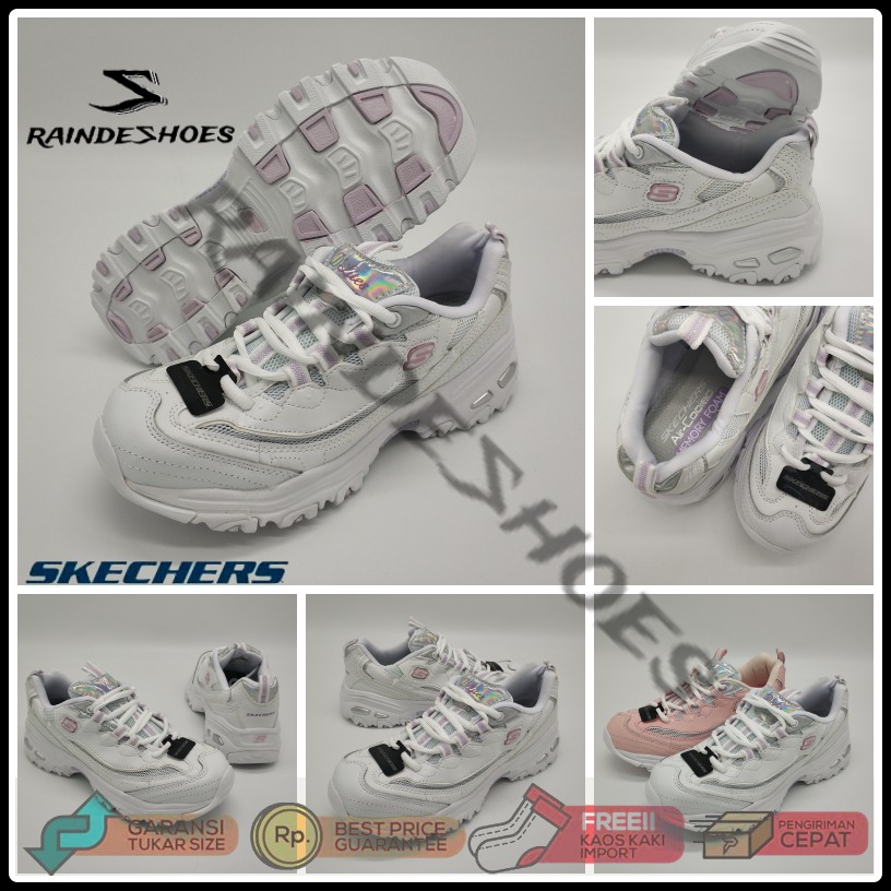 Sepatu Skechers / Sketcher / Skecher Wanita / Skecer D'Lites 1.0 - Silver White