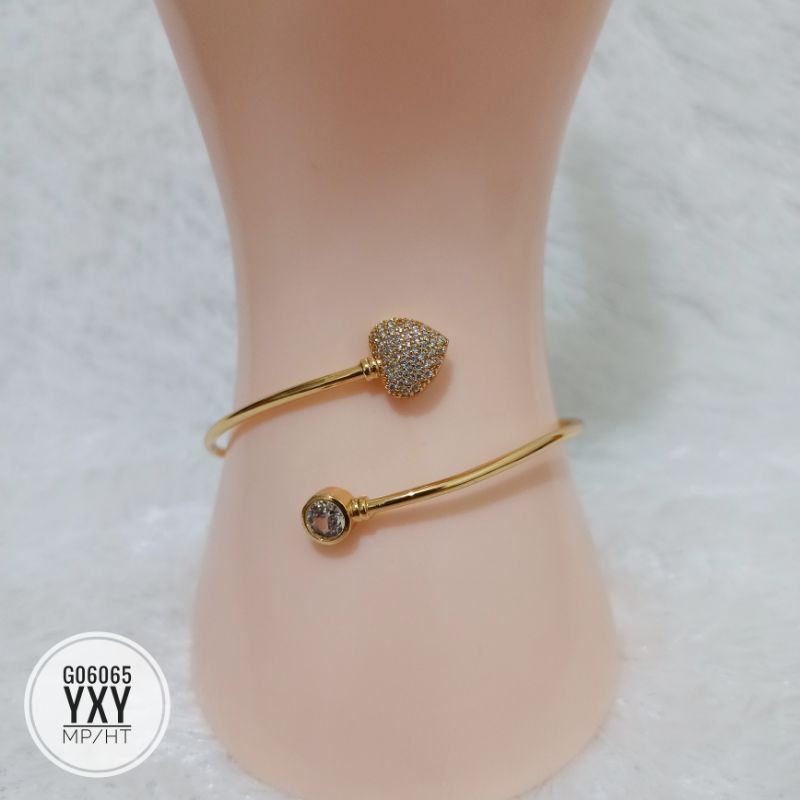 Gelang Yaxiya Bangle Fleksible Love Zircon Gold/Silver G06065