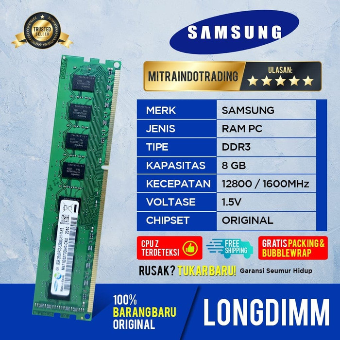 Ram Pc Samsung Longdimm Ddr3 8gb Pc 1600 Mhz Shopee Indonesia