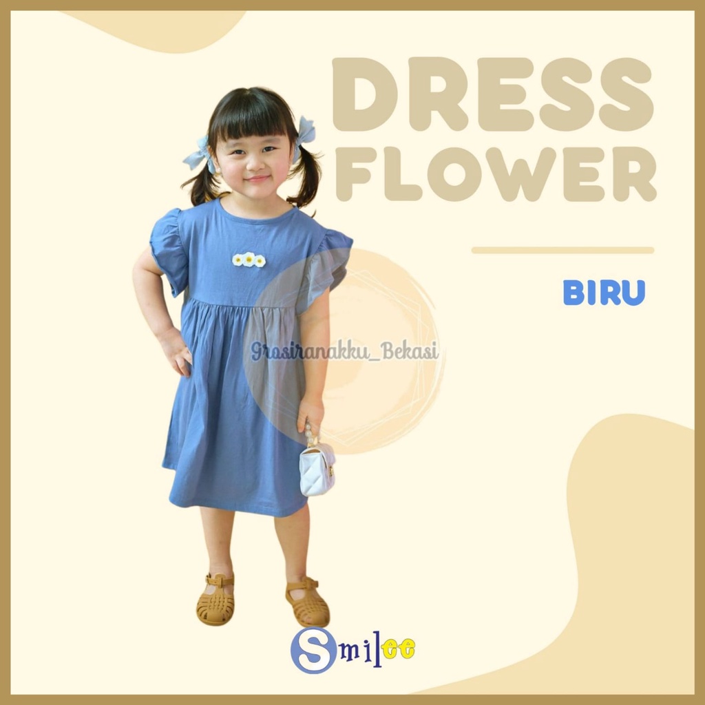 Dress Anak Smilee Flower Warna Biru Size 1-5Tahun