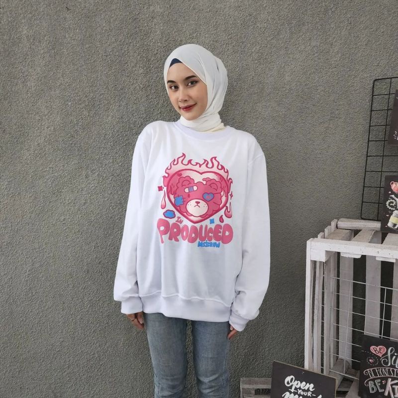 Sweater Switer Crewneck Oversize LOVE IN PRODUCE Terbaru Bahan Flecee