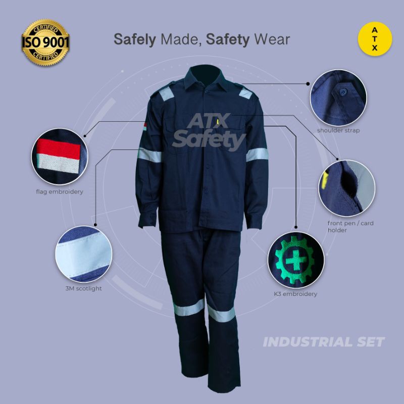 Wearpack safety Setelan Kerja baju + celana  merk ATX Navy