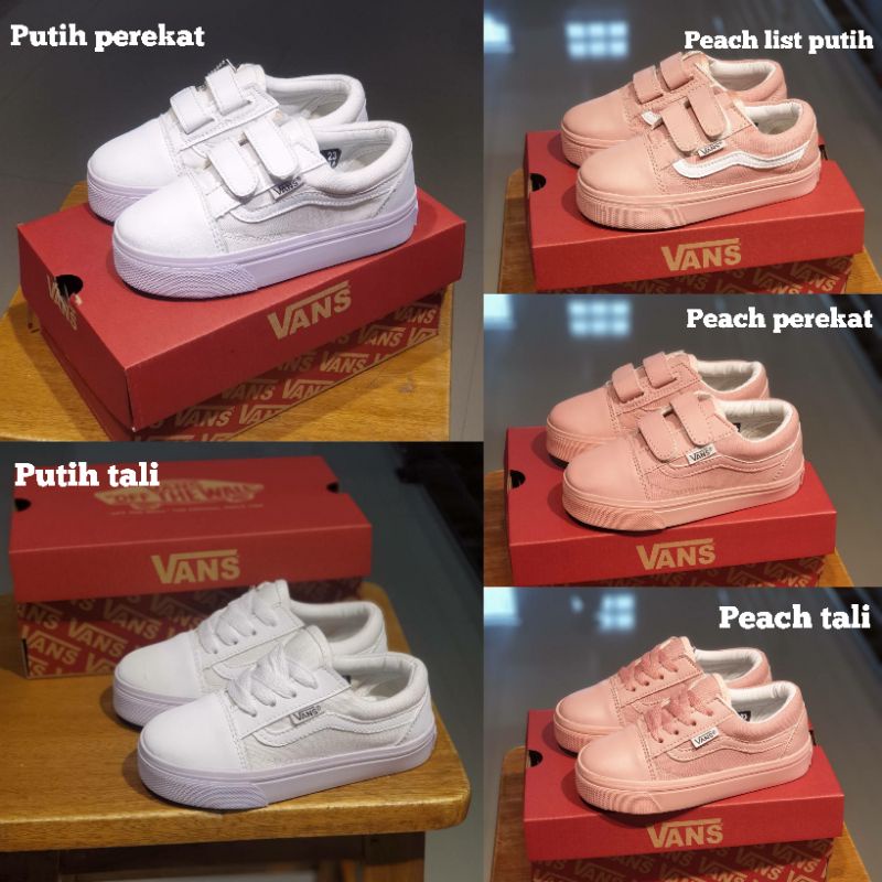 sepatu vans anak anak perekat dan tali putih / peach murah