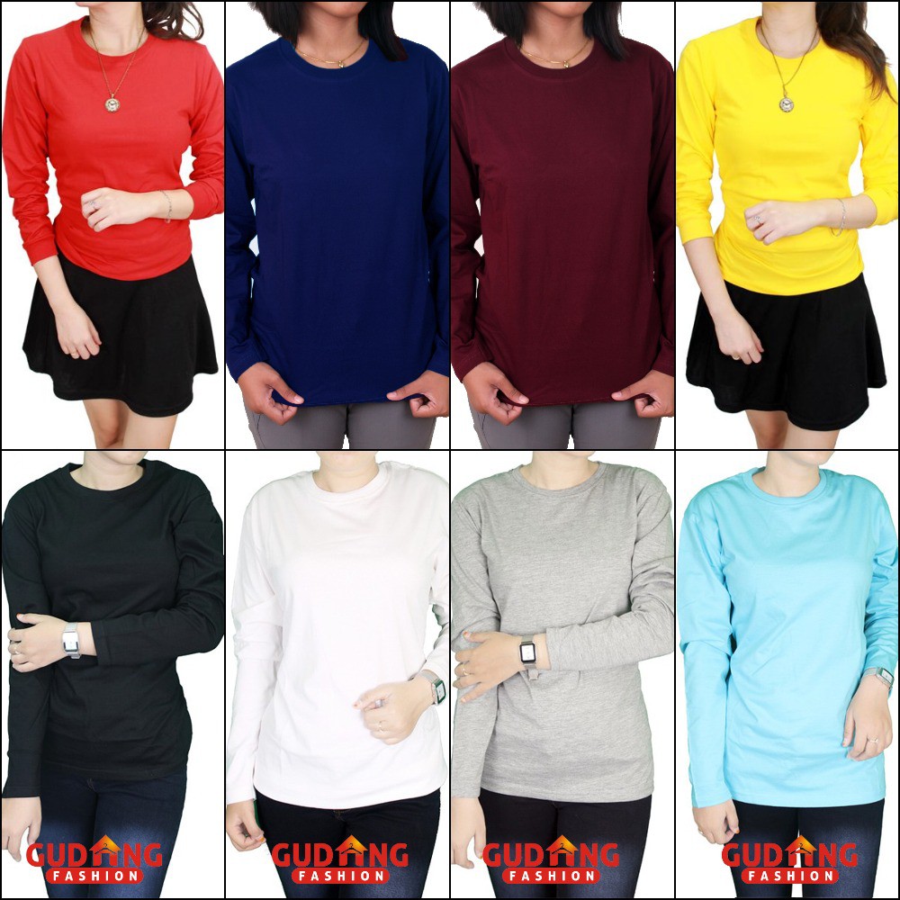 Tshirts Wanita Lengan Panjang Polos Cotton Combed S20 - Banyak Pilihan Warna POLW (COMB)