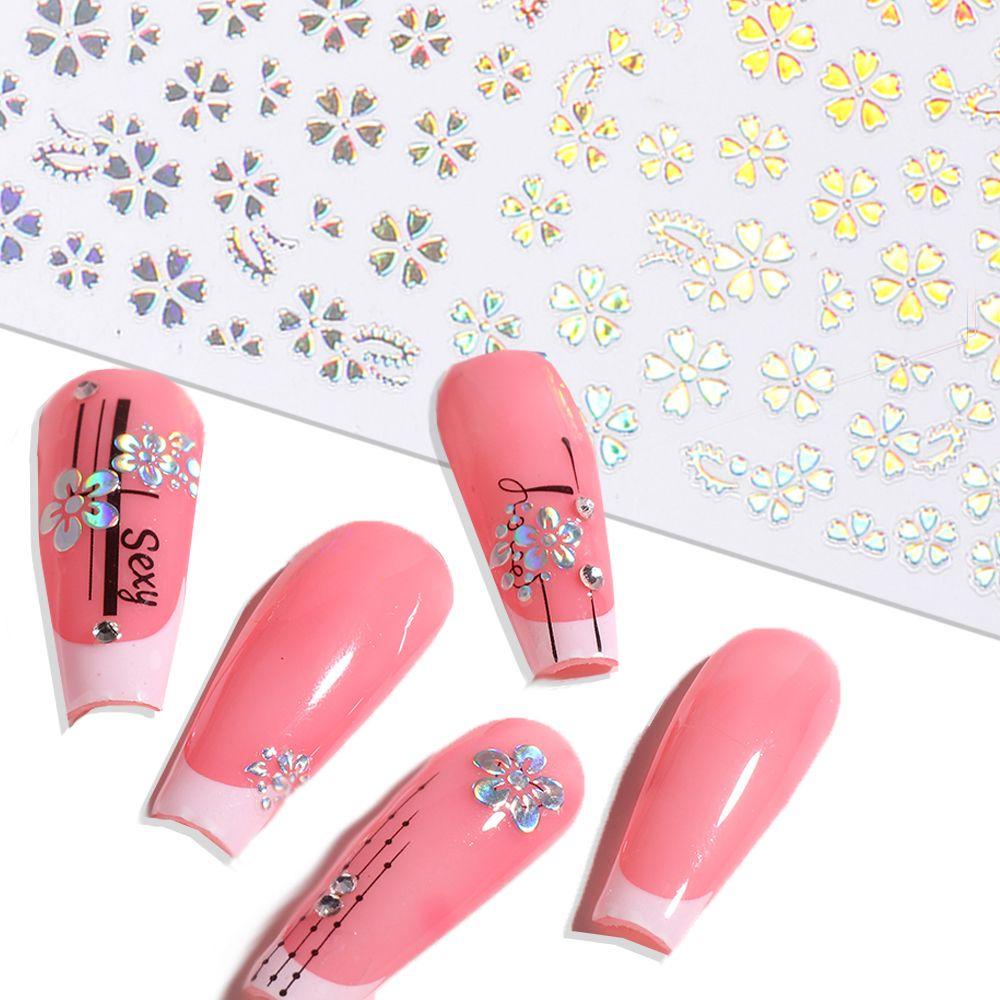 Agustina Bunga Stiker Kuku Fashion Sparkly Manicure Musim Semi Musim Panas Aksesoris Kuku Hologram Kuku Decals