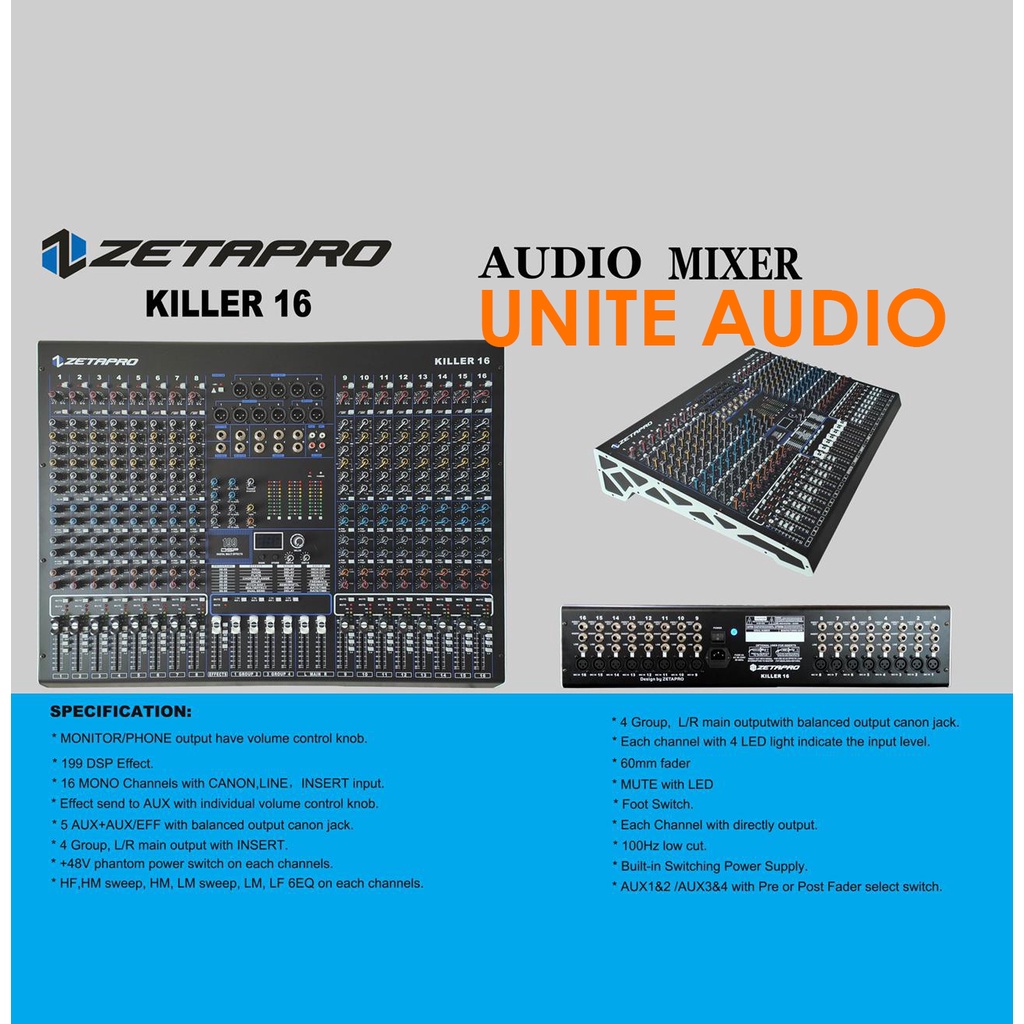 MIXER AUDIO 16 CHANNEL ZETAPRO KILLER 16 KILLER16 ZETAPRO KILLER-16