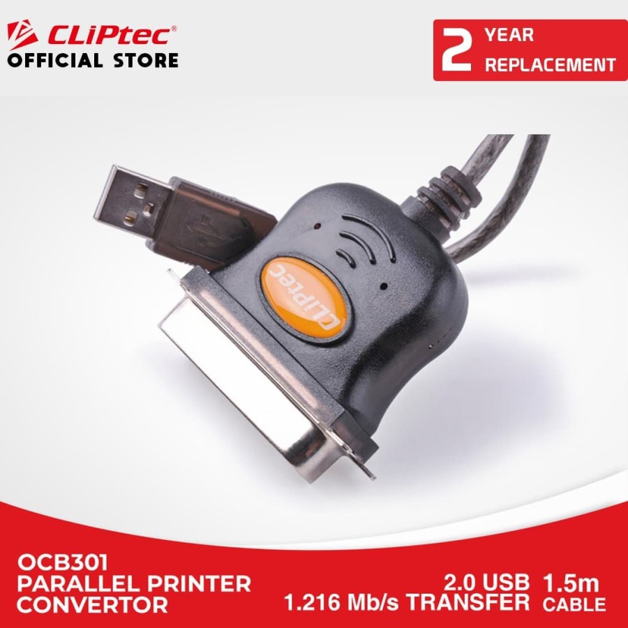 usb to parallel printer cable converter cliptec ocb301 - Kabel usb to lpt pararel ocb-301