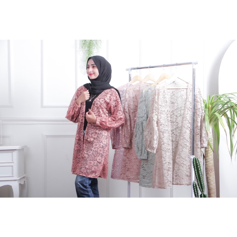 Long cardigan brukat premium