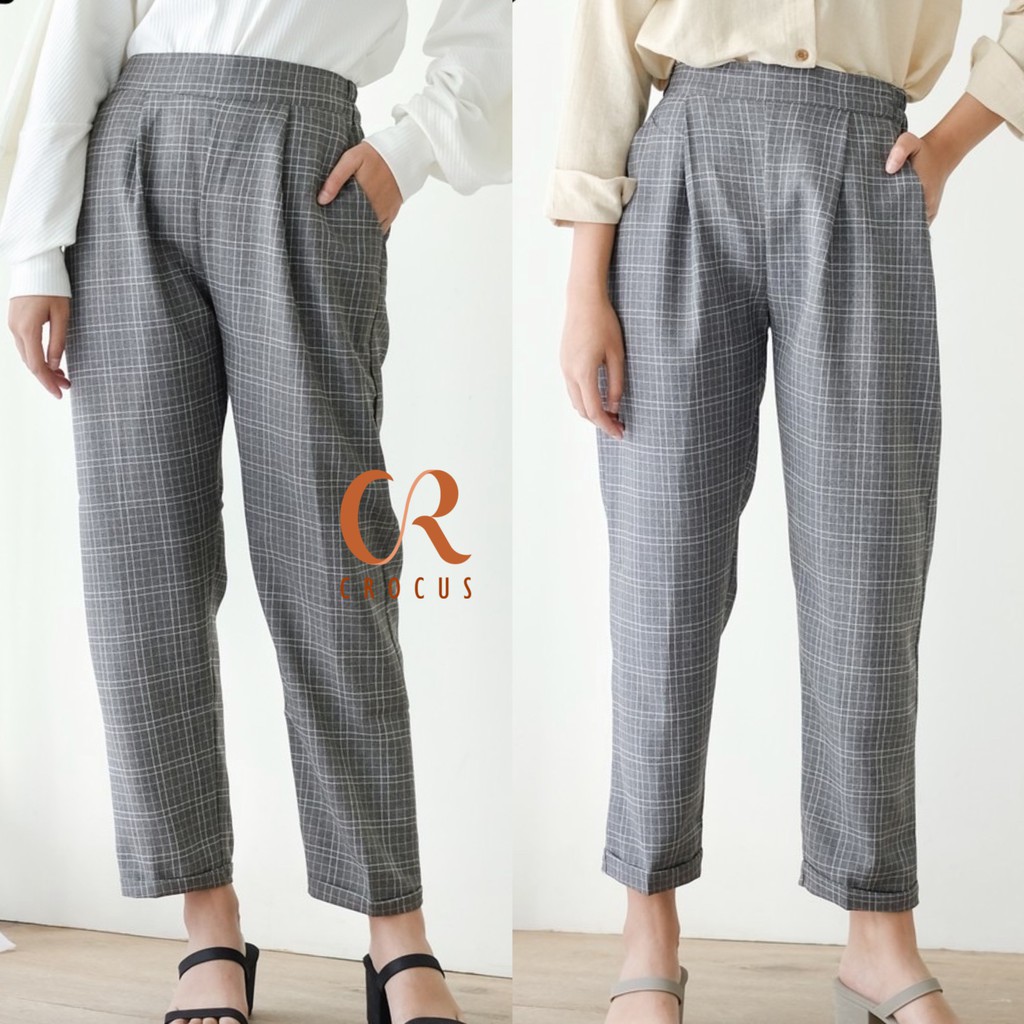 CS Beershka Plaid Pants Celana  Kotak  Zaraa Shopee 