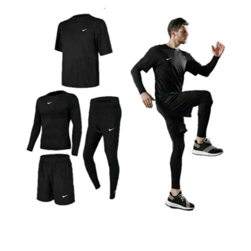 FULL SET 4 IN 1 BAJU JERSEY BOLA BAJU MANSET BASE LAYER LEGGING PANJANG CELANA PENDEK OLAHRAGA PRIA 