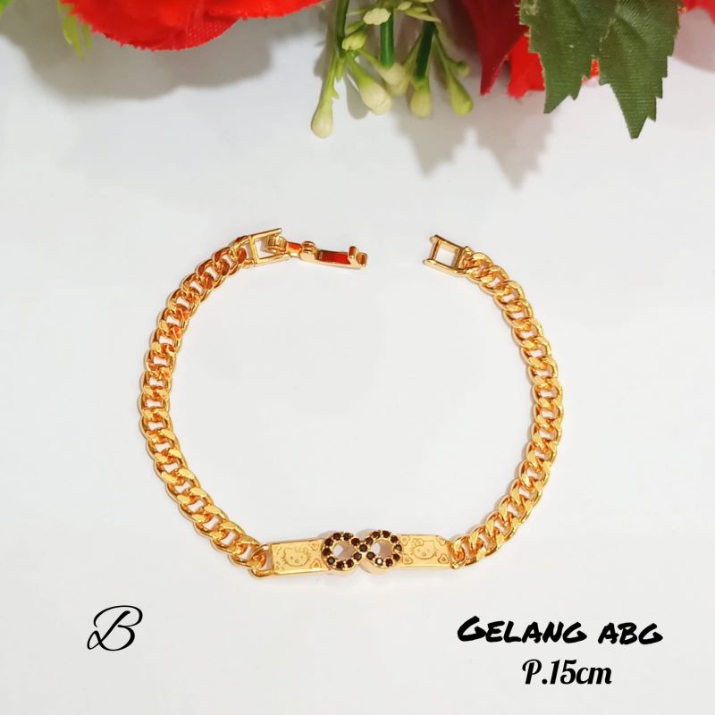 Gelang Rantai plat permata abg zircon logam emas Korea anti karat