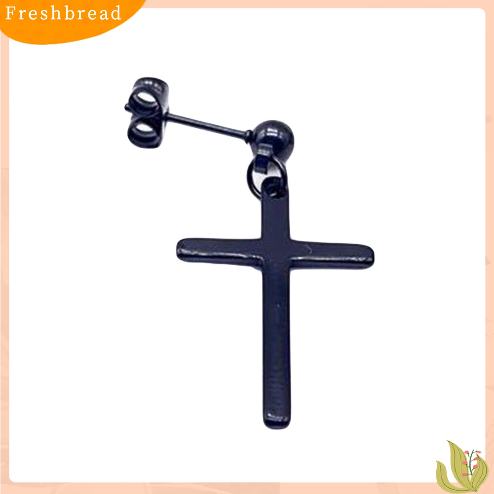 【 Fresh 】 1Pc Anting Tusuk Model Salib Bahan Stainless Steel Gaya Punk untuk Pria / Wanita