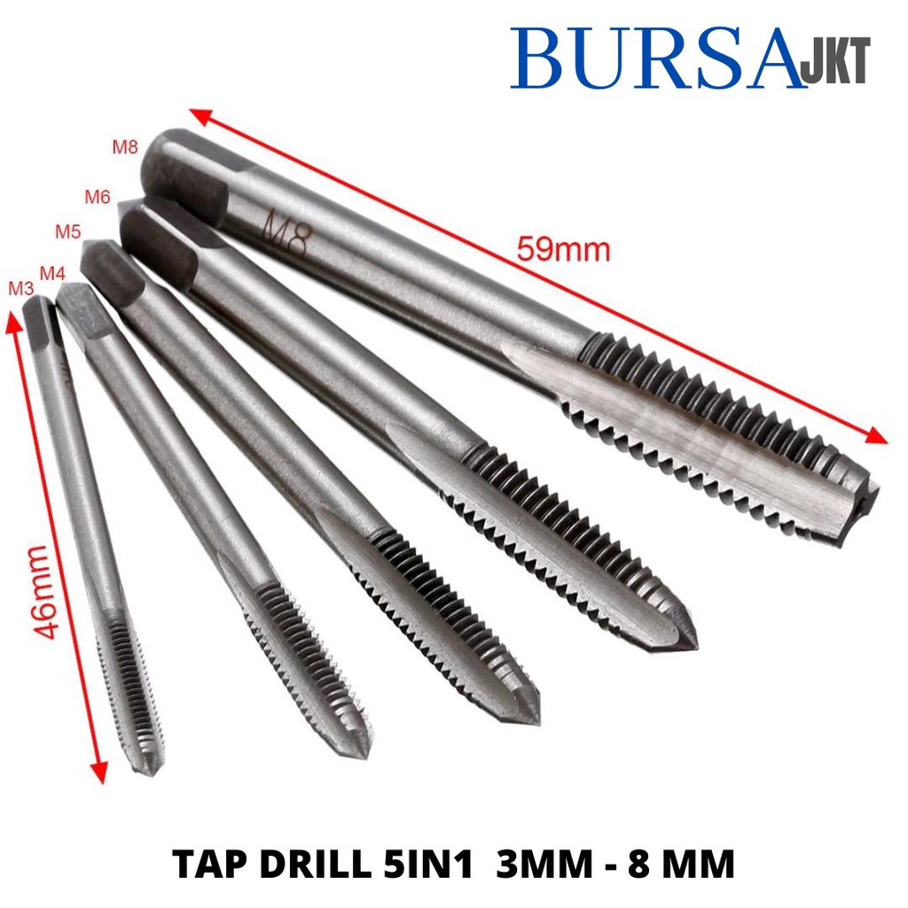 TAP SET SNEI M3 - M8 5 PC HAND TAP PERBAIKAN DRAT MUR BAUT SLEK MATA BOR SAJA