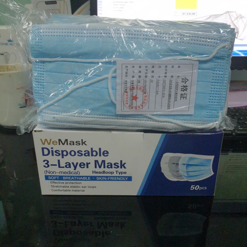 Masker 3ply Headloop 3 ply masker Hijab disposable mask 1 box isi 50pcs