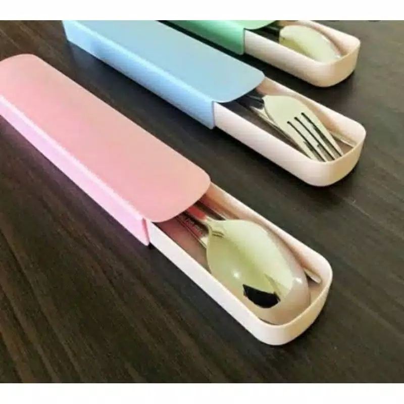 [MURAH] Sendok set alat makan gratis tempat/sendok set stainless 3in1/Sendok Garpu Sumpit Set Stainless Steel 3 in 1
