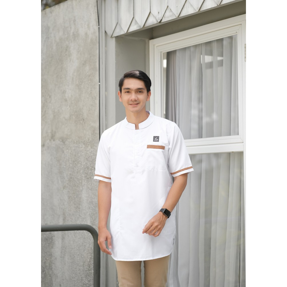 Baju Koko Kurta Modern Fit / Kurta Kasual Muslim - Soleh Abu Bakar White