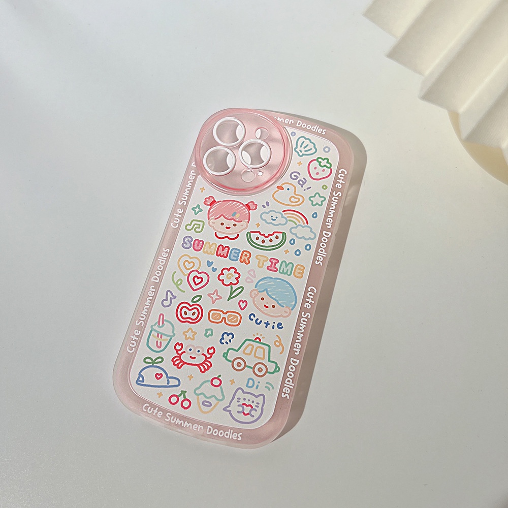 IPHONE Kartun Lucu Anak Kecil Perempuan Ilustrasi Pink Musim Panas Casing Ponsel Cover Untuk Iphone14 13 12 11 Pro Max X XS Xr8 7 Plus2020 SE