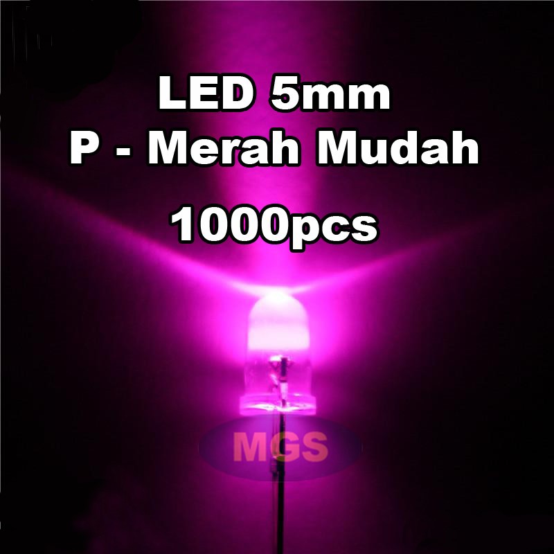 1000Pcs LED 5mm Putih Nyala Merah Mudah