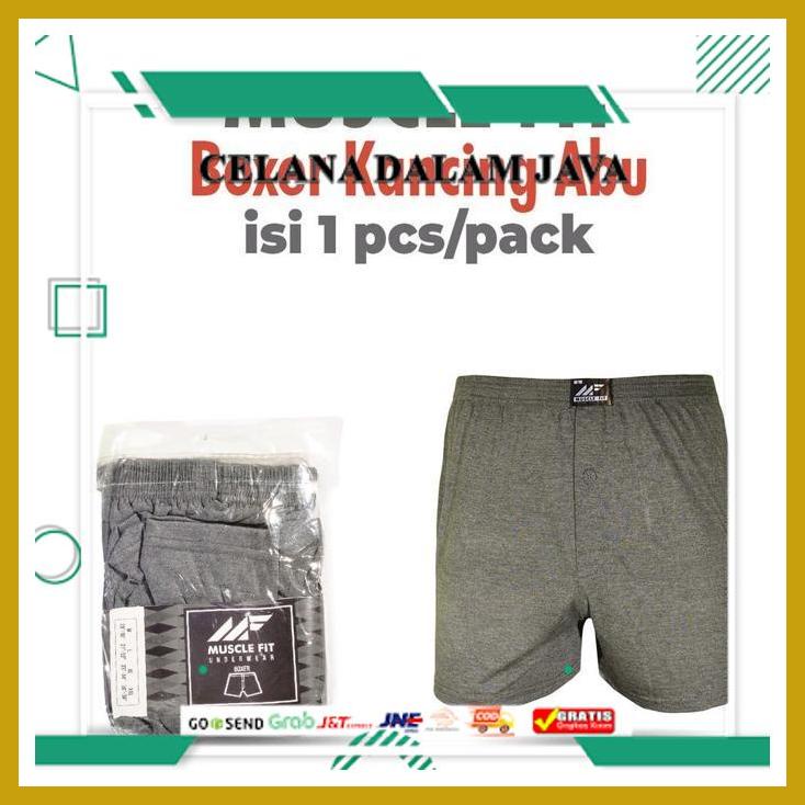 MUSCLE FIT BOXER KANCING WJ CELANA DALAM PRIA - 1 PCS - ABU ASLI IMPORT 