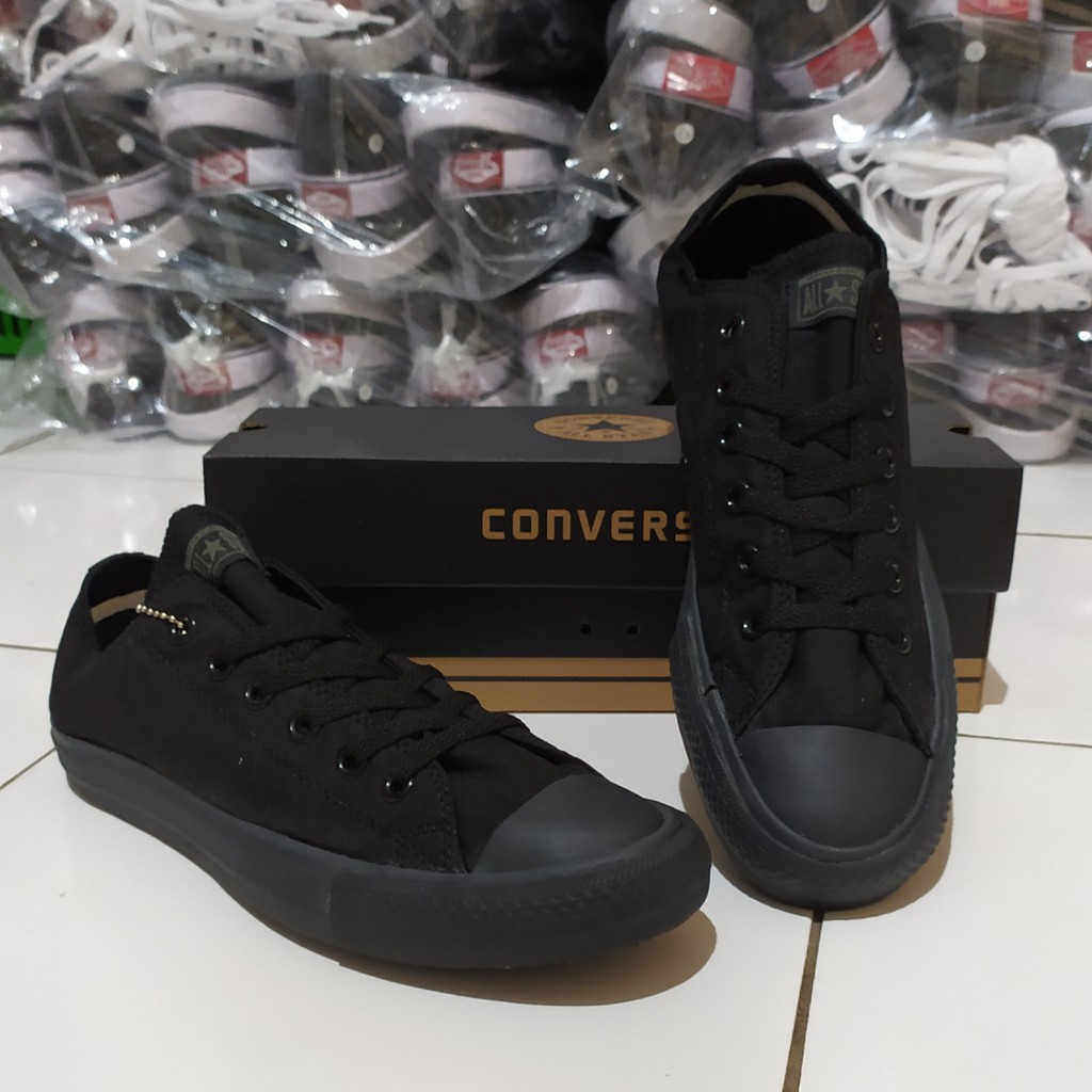 BISA COD SEPATU CONVERSE LOW  ALL STAR PENDEK PRIA WANITA HITAM POLOS SEPATU SEKOLAH  FREE BOX