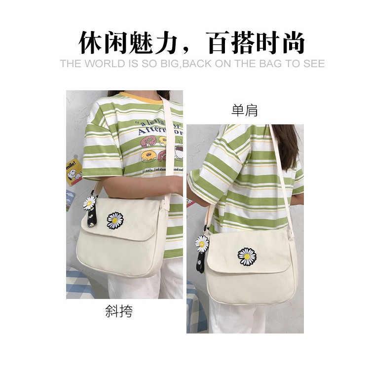 TC-111 tas canvas wanita selempang bunga sekolah kampus import korea jepang