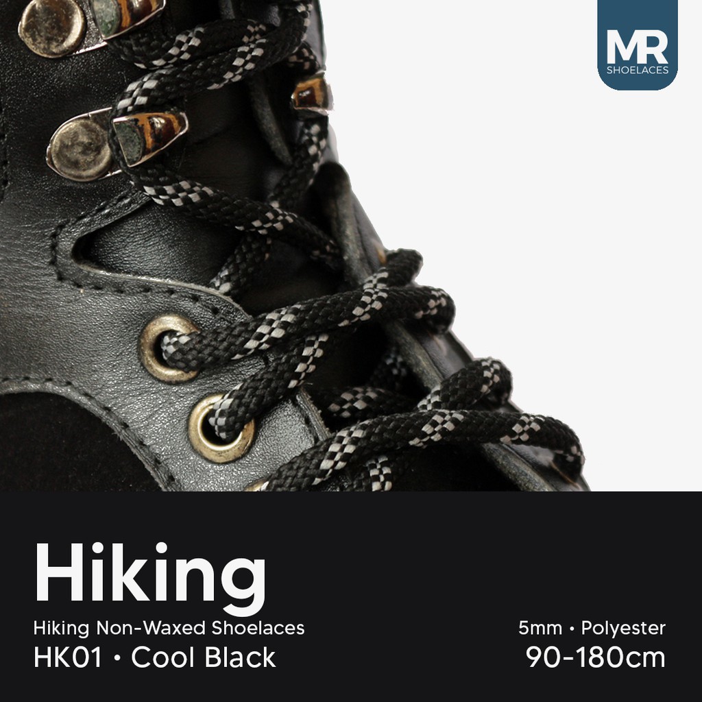 MR Shoelaces HK01 Cool Black (Hitam) Tali Sepatu Hiking Motif 4-5mm 90cm 100cm 120cm 130cm 150cm 180cm 200cm