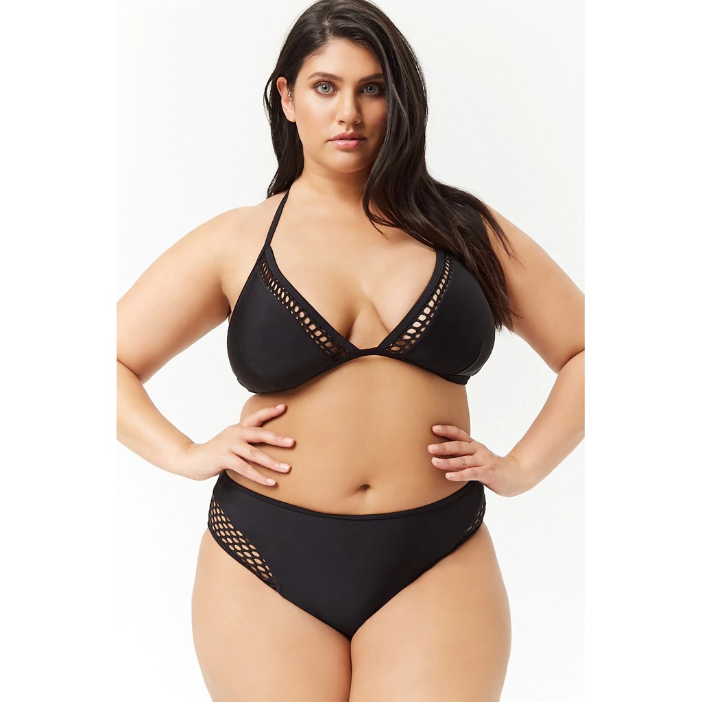FOREVER 21 PLUS SIZE BIKINI HALTER-MESH BLACK