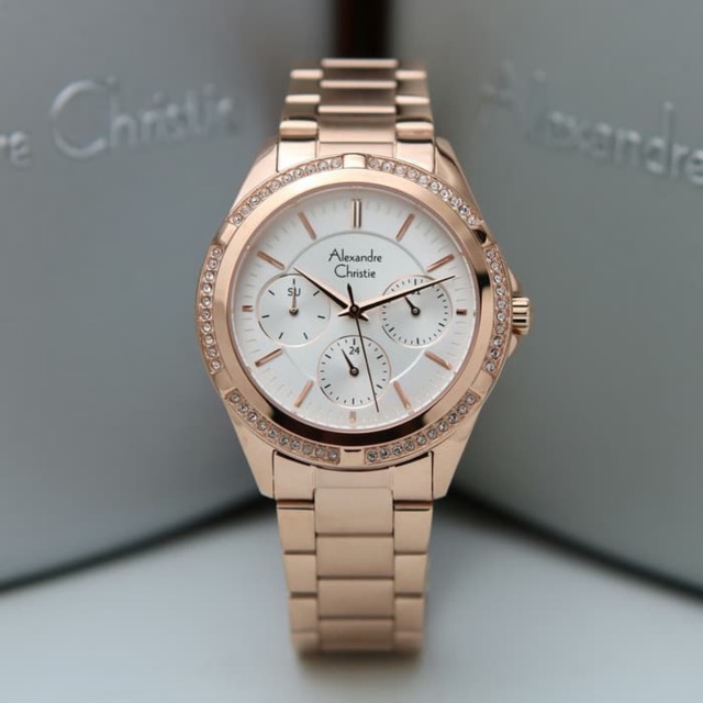 Jam Tangan Wanita Alexandre Christie AC 2826 Rosegold White Original Garansi Resmi 1 Tahun