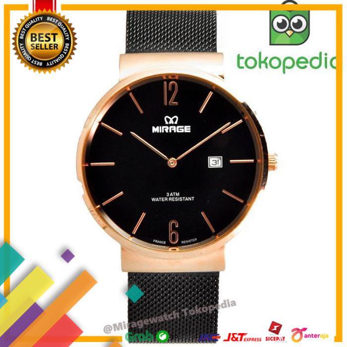 HOT DEAL.. JAM TANGAN WANITA MIRAGE HITAM ROSEGOLD TALI PASIR 8624M PH ..TERMURAH