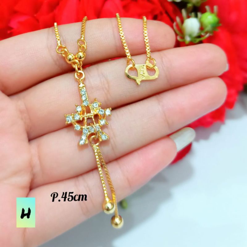 Kalung koye Jurai permata motif logam emas Korea tidak karat