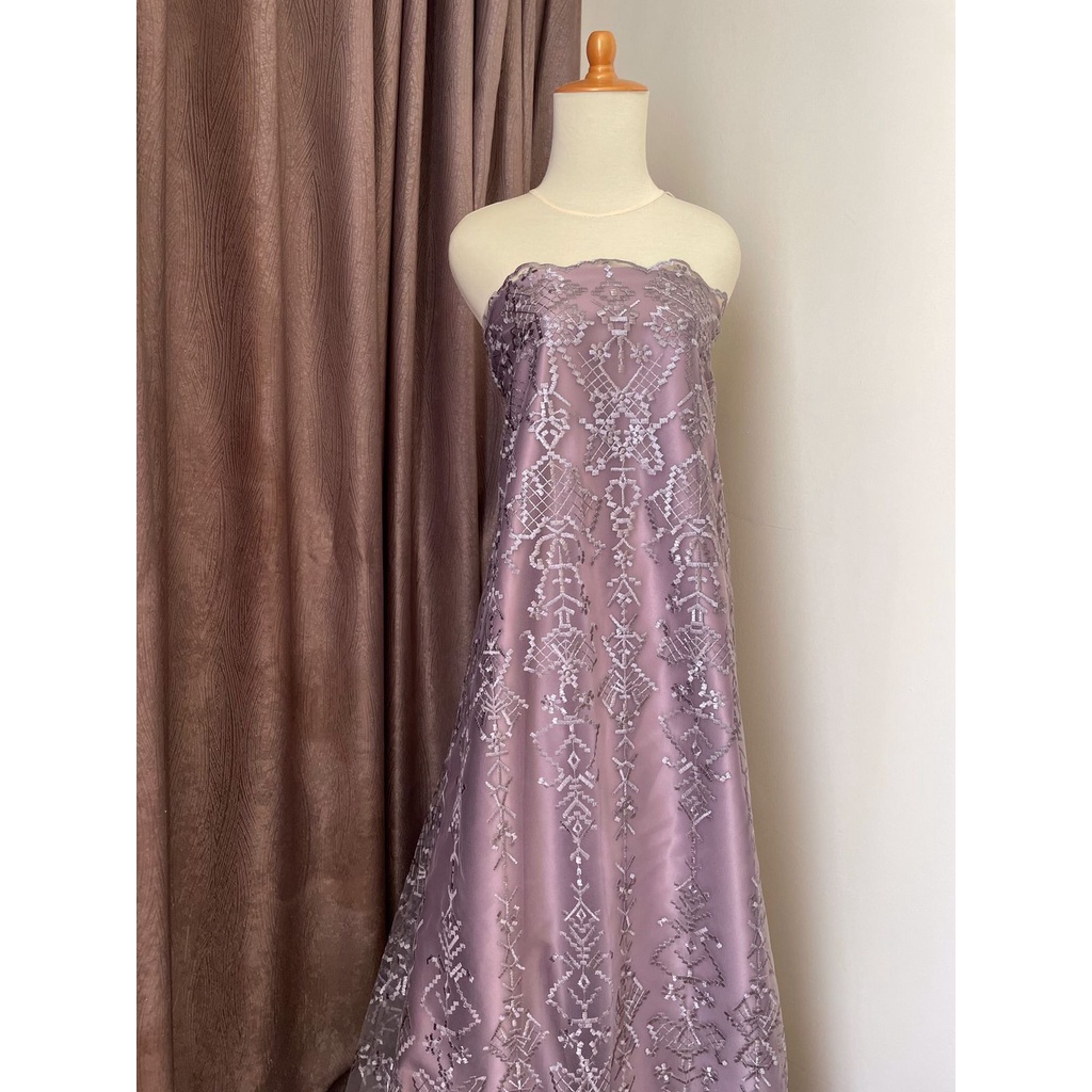 Bahan Kain Kebaya Brukat Tile Tille Bordir Premium Etnik Aphrodite New Series Warna Ungu Taro
