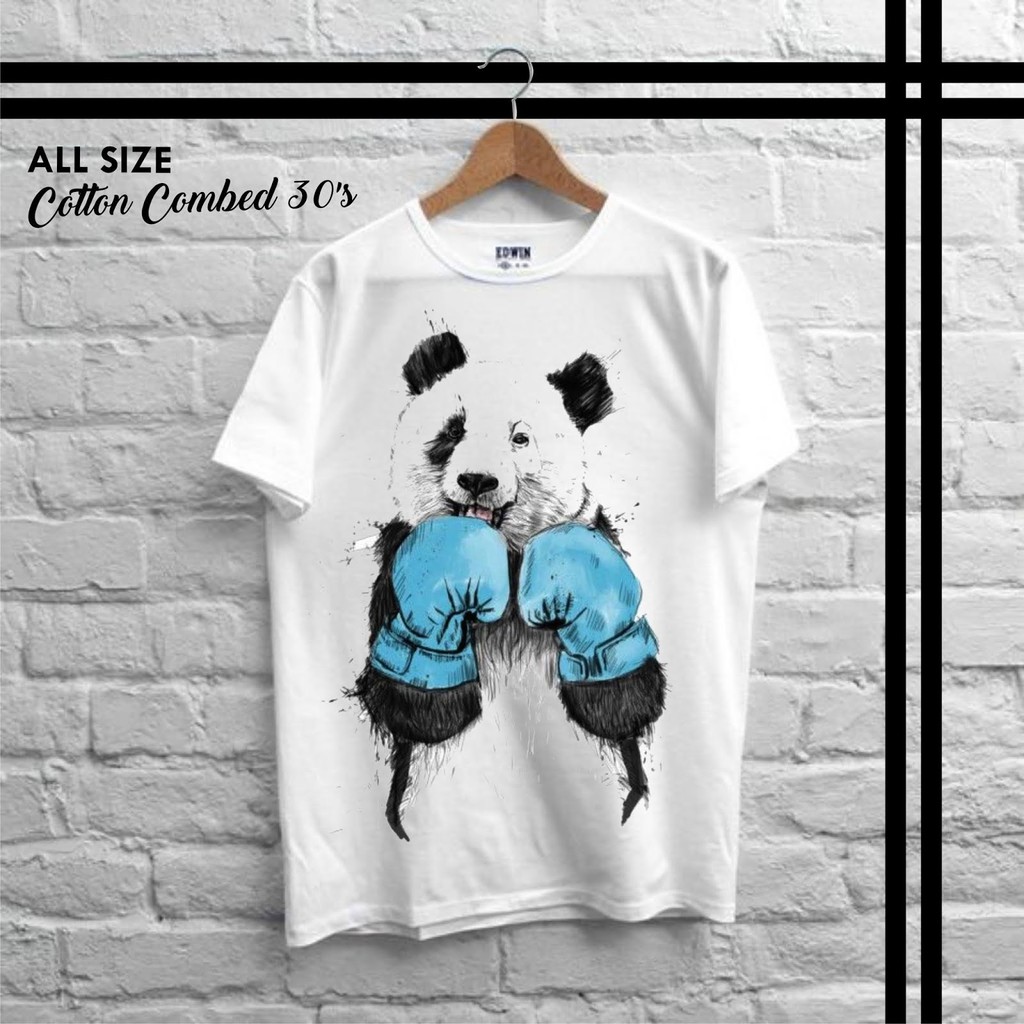 T-Shirt Panda / Baju Kaos Distro Pria Panda Putih Pendek Slimfit